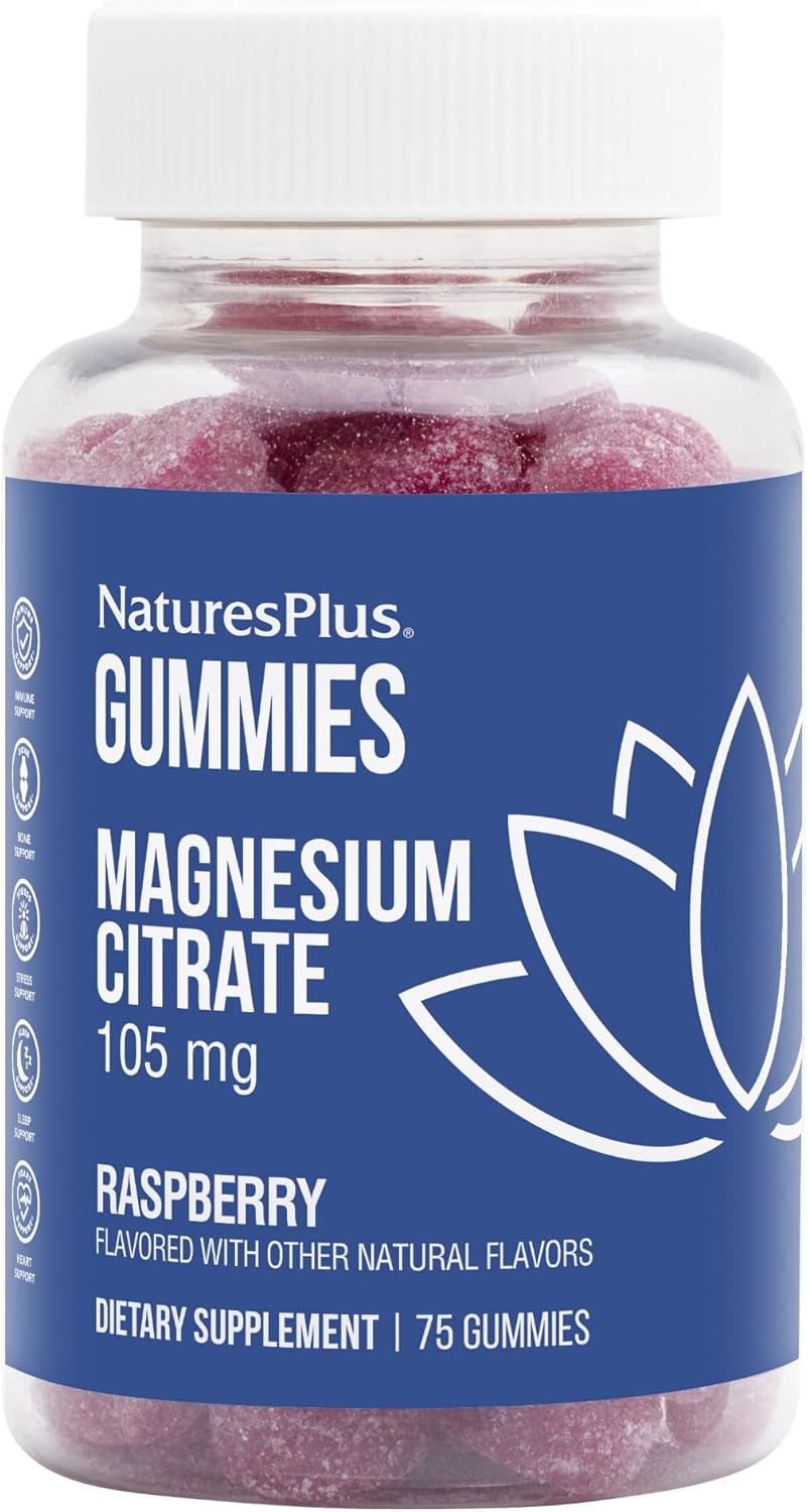 NaturesPlus Raspberry Magnesium Citrate Gummies - 75 Count, Calms Mind & Body, Supports Bone Health - Vegetarian, Gluten-Free, Non-GMO - 25 Servings