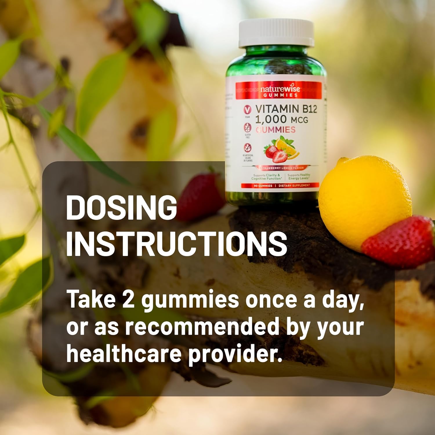NatureWise Vitamin B12 Gummies - 1000 mcg - Strawberry Lemon Flavor - Energy & Cognitive Support - Vegan, Gluten-Free - 180 Gummies