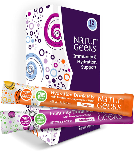 NaturGeeks NutraGeeks Vegan Electrolyte Powder Packets with Elderberry & Mango - Sugar-Free Hydration Powder (30 Servings)