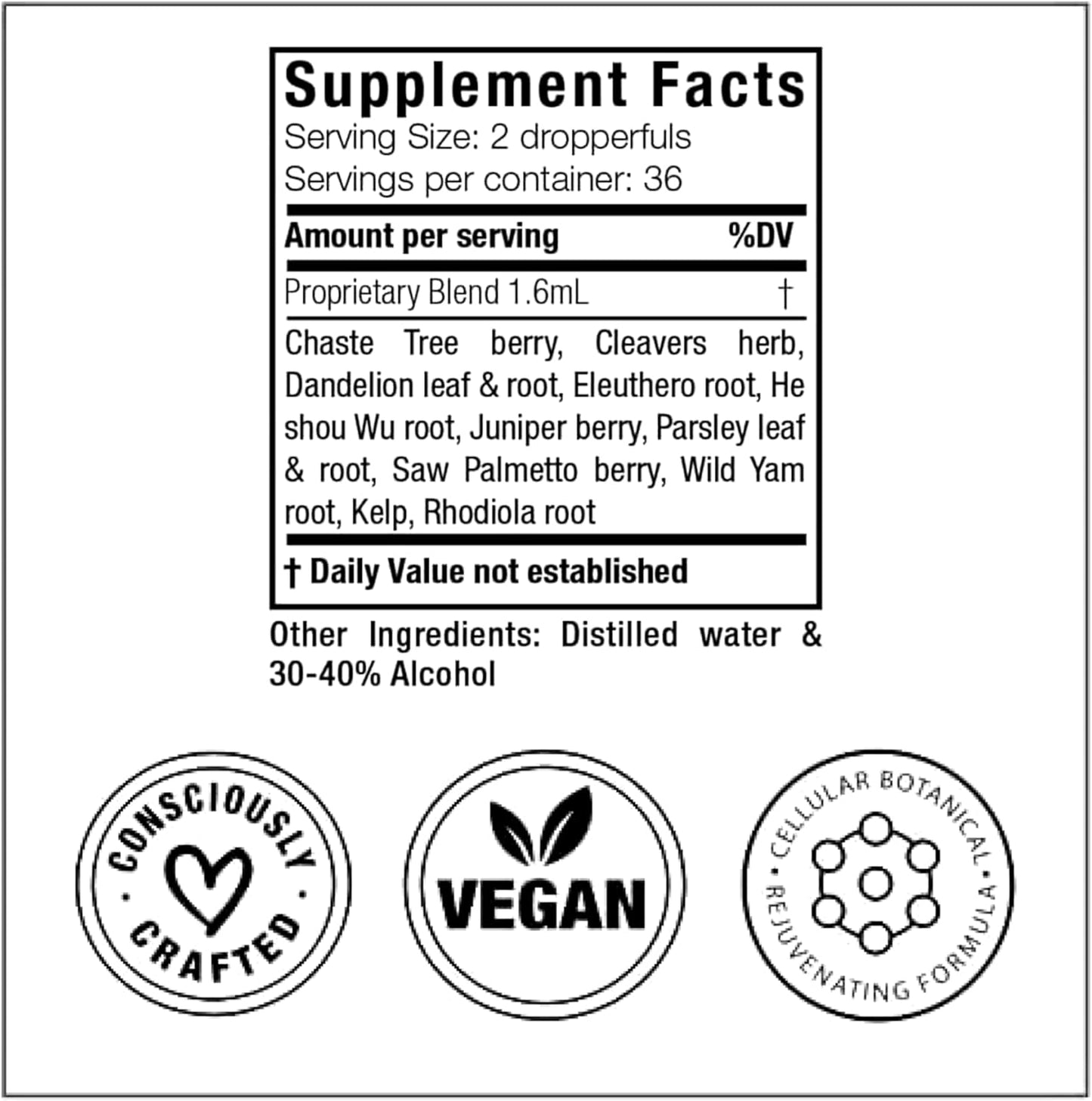 Naturopath Formulated Adrenal Support Tincture - Vegan Stress Relief Supplement - Resilience Booster with Chaste Tree Berry, Dandelion Root, Eleuthero - 2oz