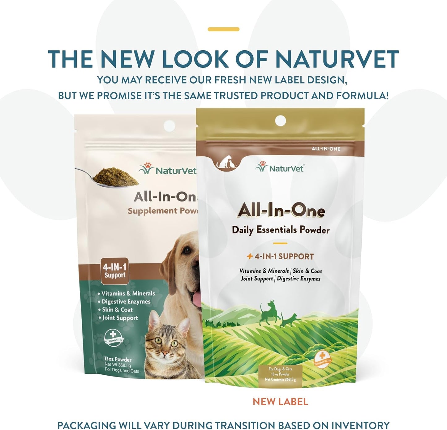 NaturVet All-in-One Dog Supplement for Joint Support, Digestion, Skin & Coat Care - Multivitamins with Omega-3, 6, 9 & Minerals - Wheat-Free Powder - 13oz.