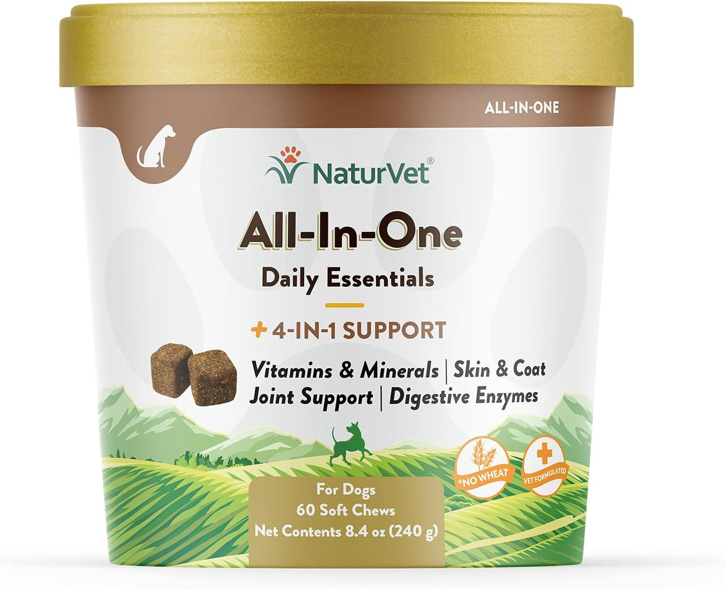 NaturVet All-in-One Dog Supplement with Joint Support, Digestion, Skin, Coat Care - 60 Soft Chews