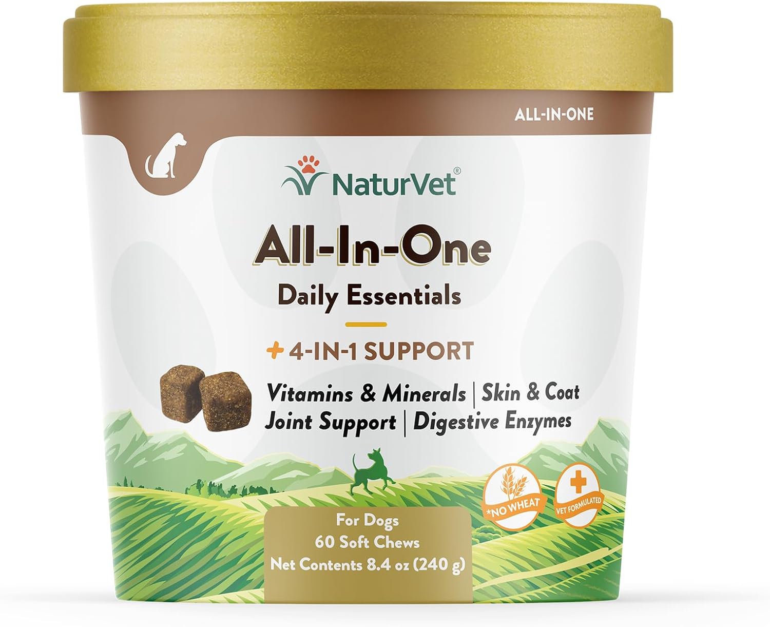 NaturVet All-in-One Dog Supplement with Joint Support, Digestion, Skin, Coat Care - 60 Soft Chews