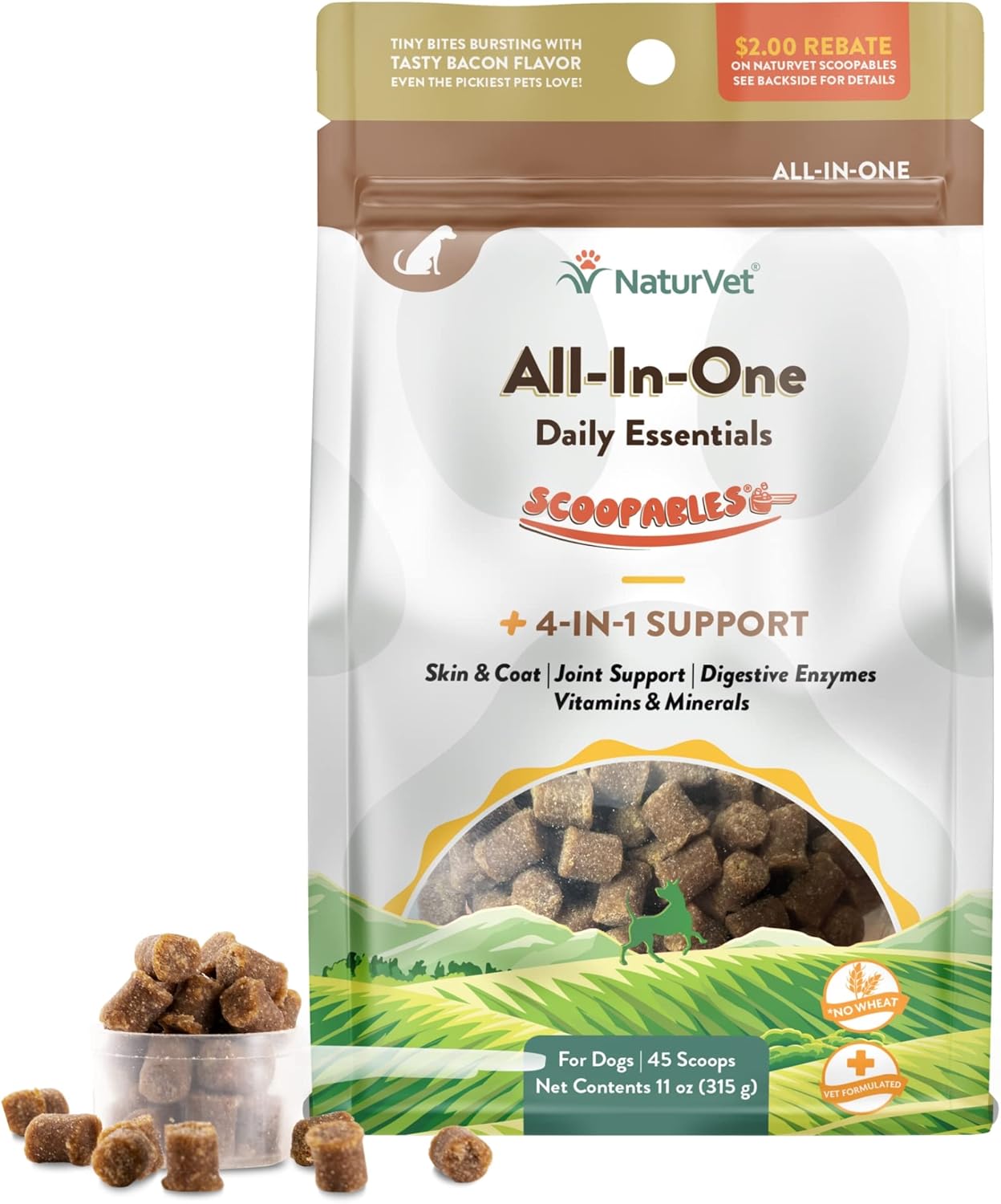 NaturVet All-in-One Multivitamin for Dogs - Joint, Digestion, Skin, Coat, Immune Support - Bacon Flavor Vitamin Supplement - 11oz