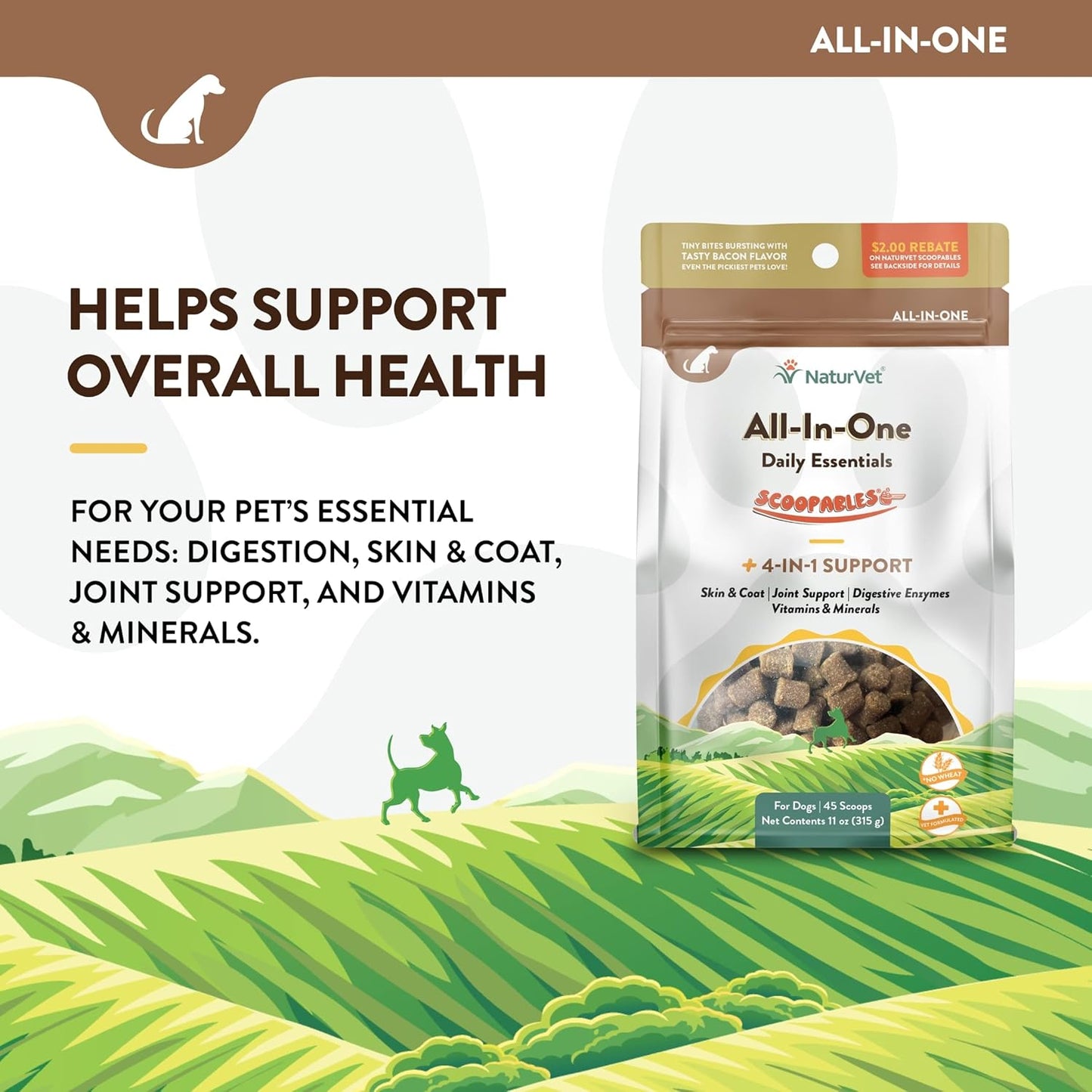 NaturVet All-in-One Multivitamin for Dogs - Joint, Digestion, Skin, Coat, Immune Support - Bacon Flavor Vitamin Supplement - 11oz