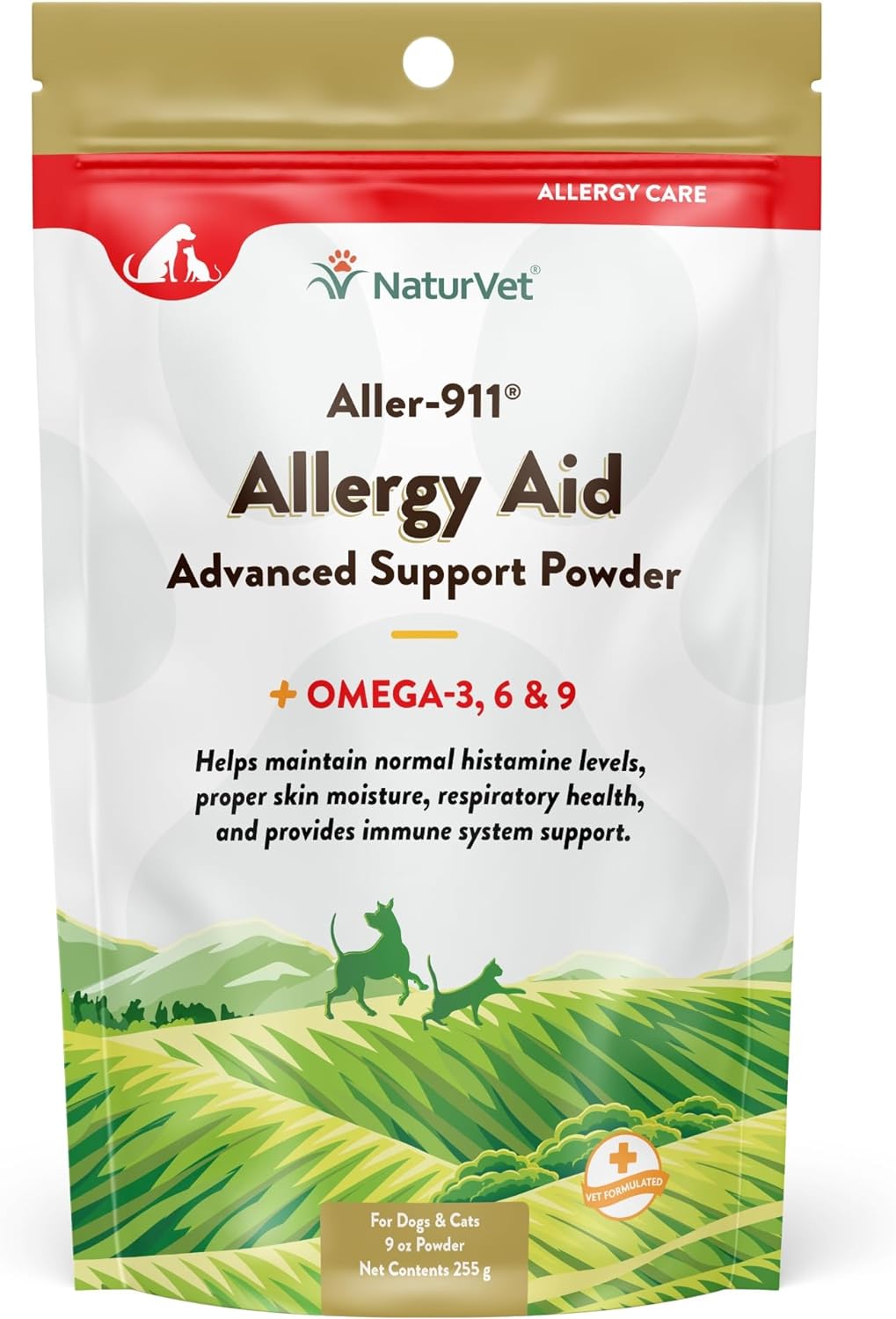 NaturVet Aller-911 Advanced Allergy Aid Powder for Dogs and Cats - 9 oz USA-Made Formula with Antioxidants