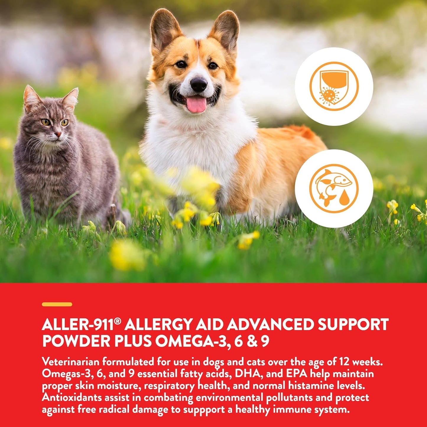 NaturVet Aller-911 Advanced Allergy Aid Powder for Dogs and Cats - 9 oz USA-Made Formula with Antioxidants