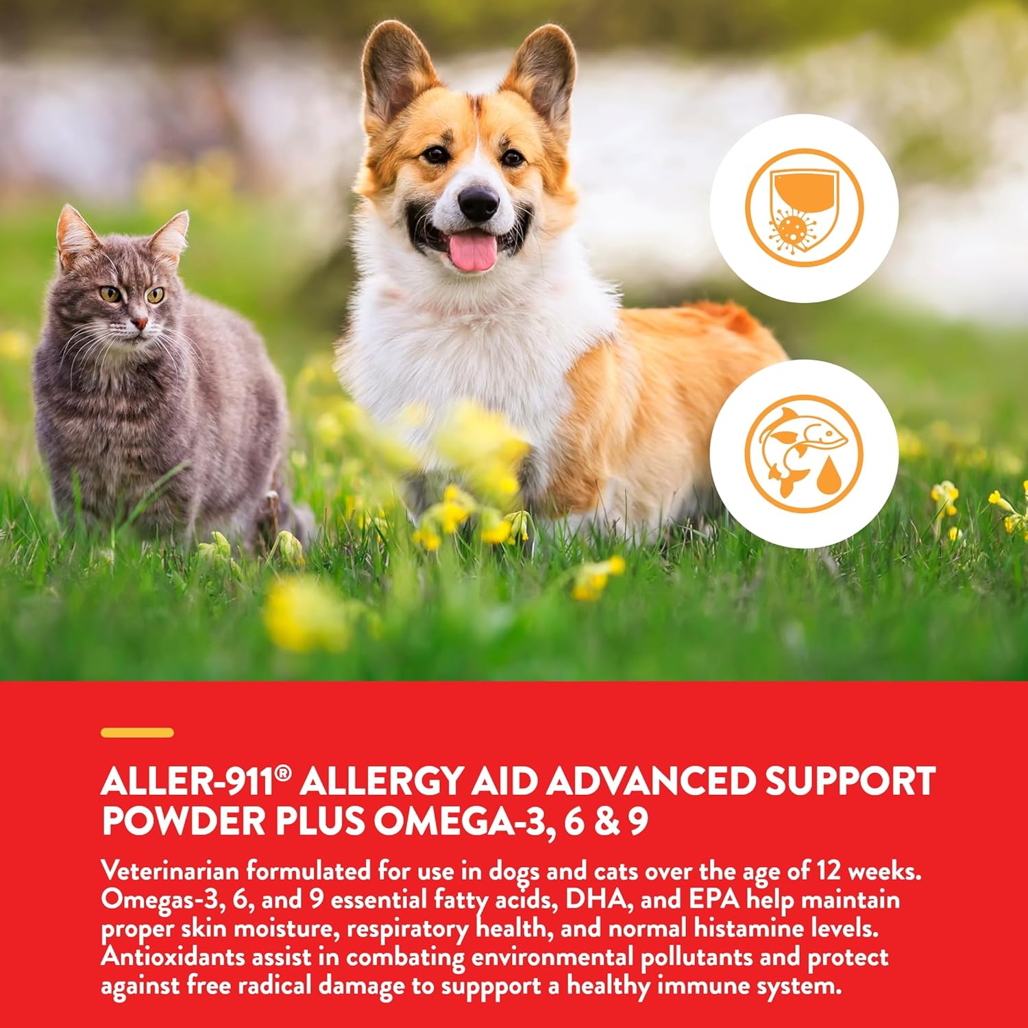 NaturVet Aller-911 Advanced Allergy Aid Powder for Dogs and Cats - 9 oz USA-Made Formula with Antioxidants