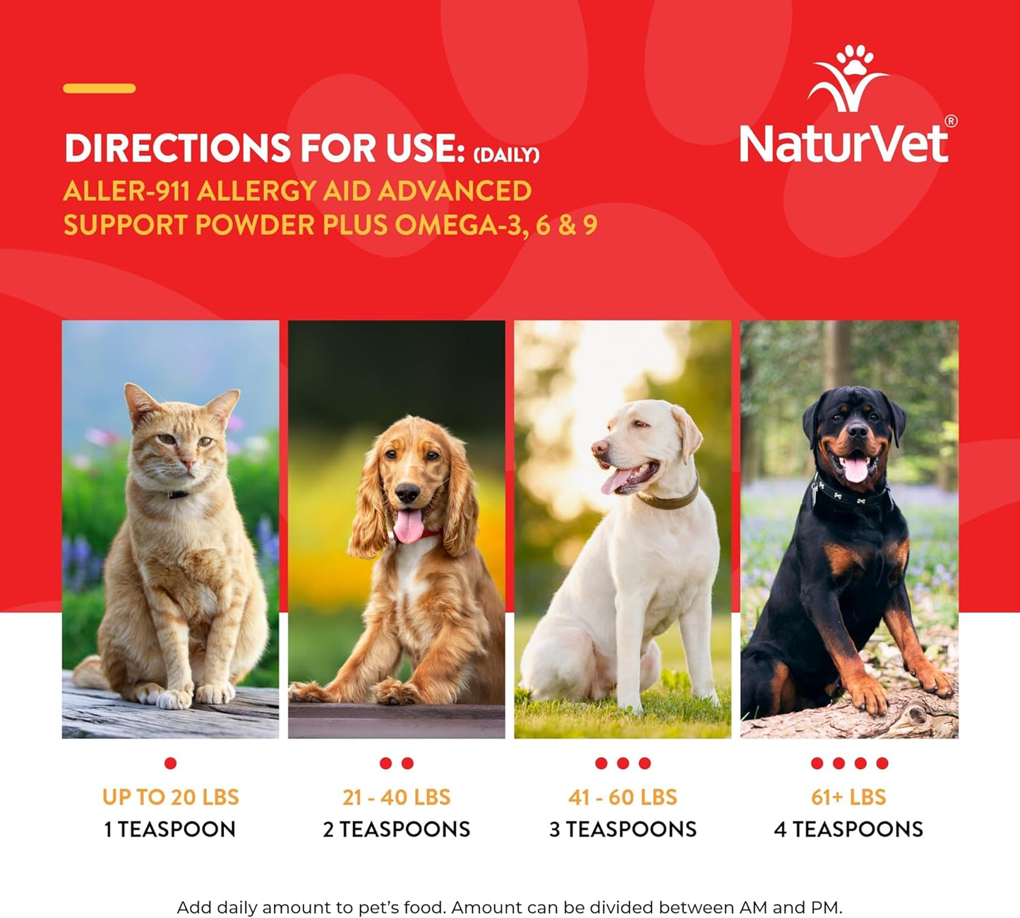 NaturVet Aller-911 Advanced Allergy Aid Powder for Dogs and Cats - 9 oz USA-Made Formula with Antioxidants