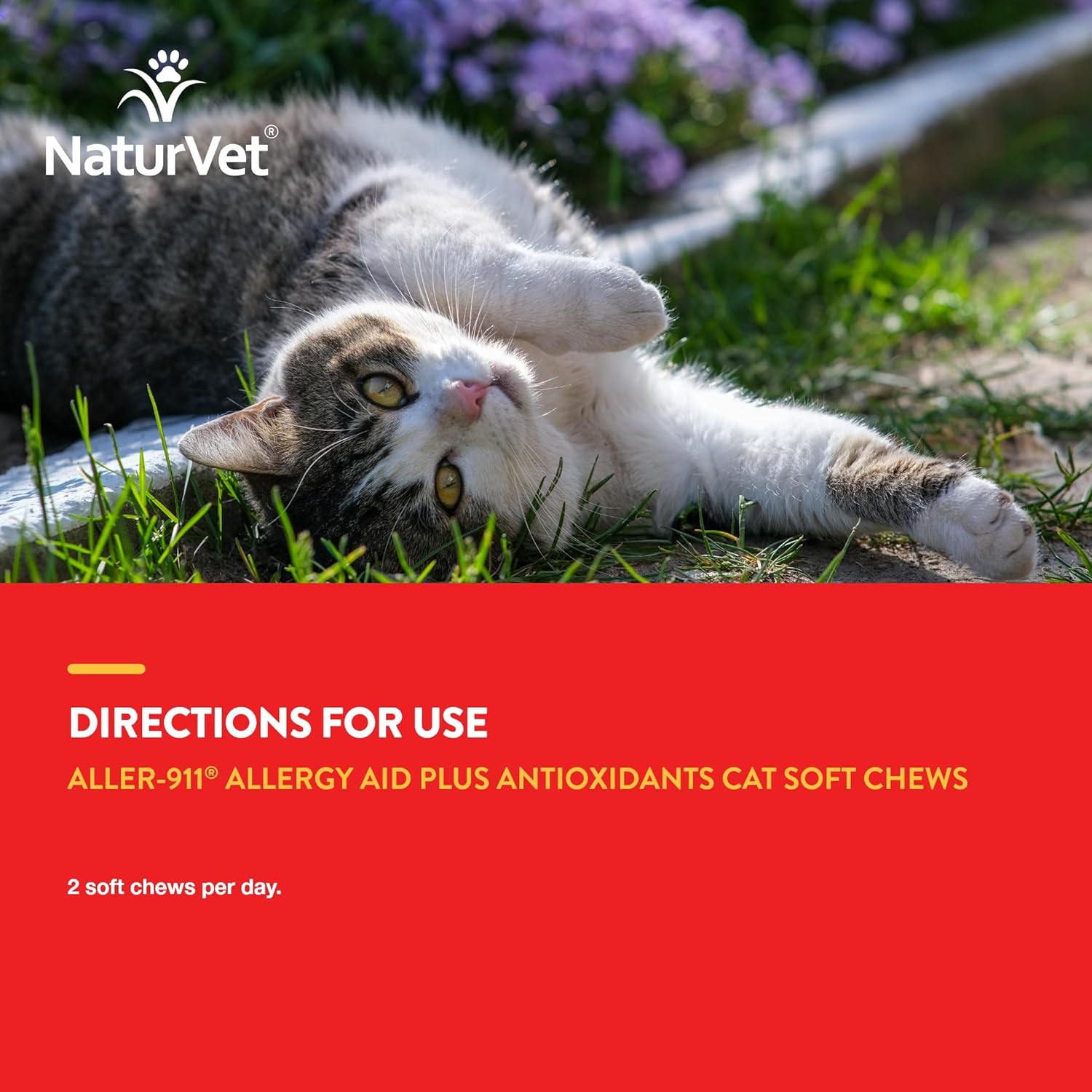 NaturVet Aller-911 Allergy Aid Soft Chews for Cats - Supports Immune System & Skin Health - Omega-3 & Antioxidants - 60 Chews