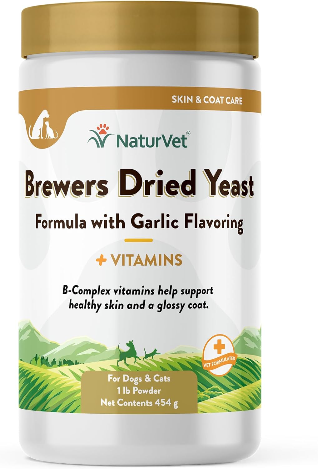 NaturVet Brewers Dried Yeast Formula with Garlic Flavoring and Vitamins for Dogs and Cats, 1 lb - Made in USA