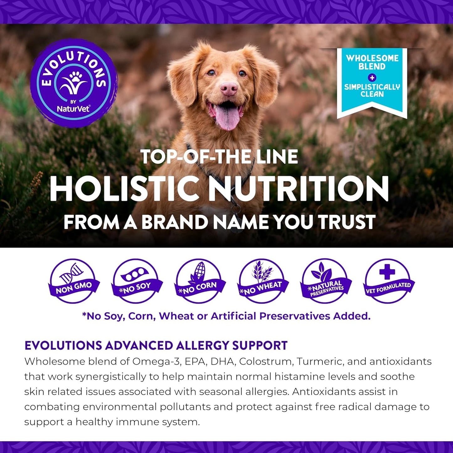 NaturVet Evolutions Advanced Allergy Support Soft Chews for Dogs - 180ct Omega-3, Turmeric, Probiotic - Maintain Normal Histamine Levels
