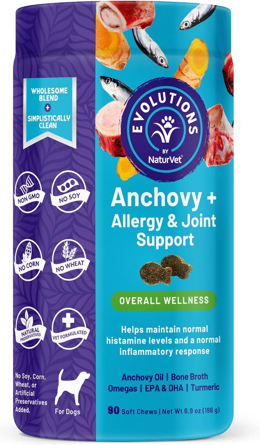 NaturVet Evolutions Anchovy Oil Soft Chews for Dogs - Allergy & Joint Support Formula - 90ct - Supports Normal Inflammatory Response & Histamine Levels - BoostGo Australia