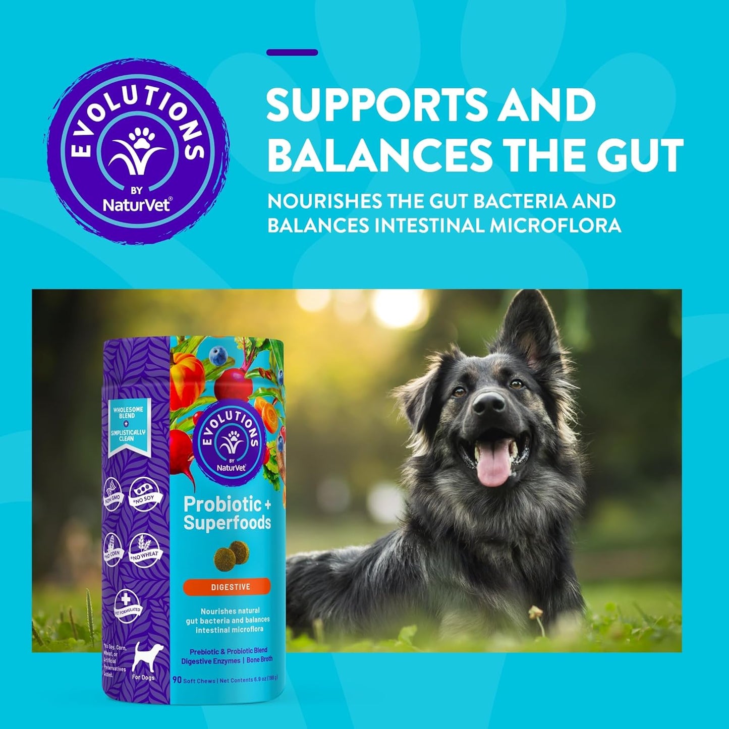 NaturVet Evolutions Probiotic & Superfoods Soft Chews for Dogs - Prebiotic & Probiotic Blend, Digestive Enzymes, Bone Broth, Omega’s - Support Gut Health and Intestinal Flora - 90ct - BoostGo Australia