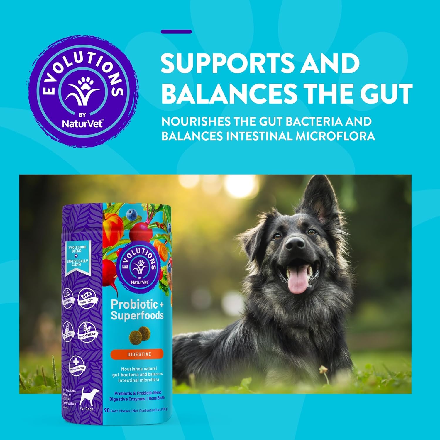 NaturVet Evolutions Probiotic & Superfoods Soft Chews for Dogs - Prebiotic & Probiotic Blend, Digestive Enzymes, Bone Broth, Omega’s - Support Gut Health and Intestinal Flora - 90ct - BoostGo Australia