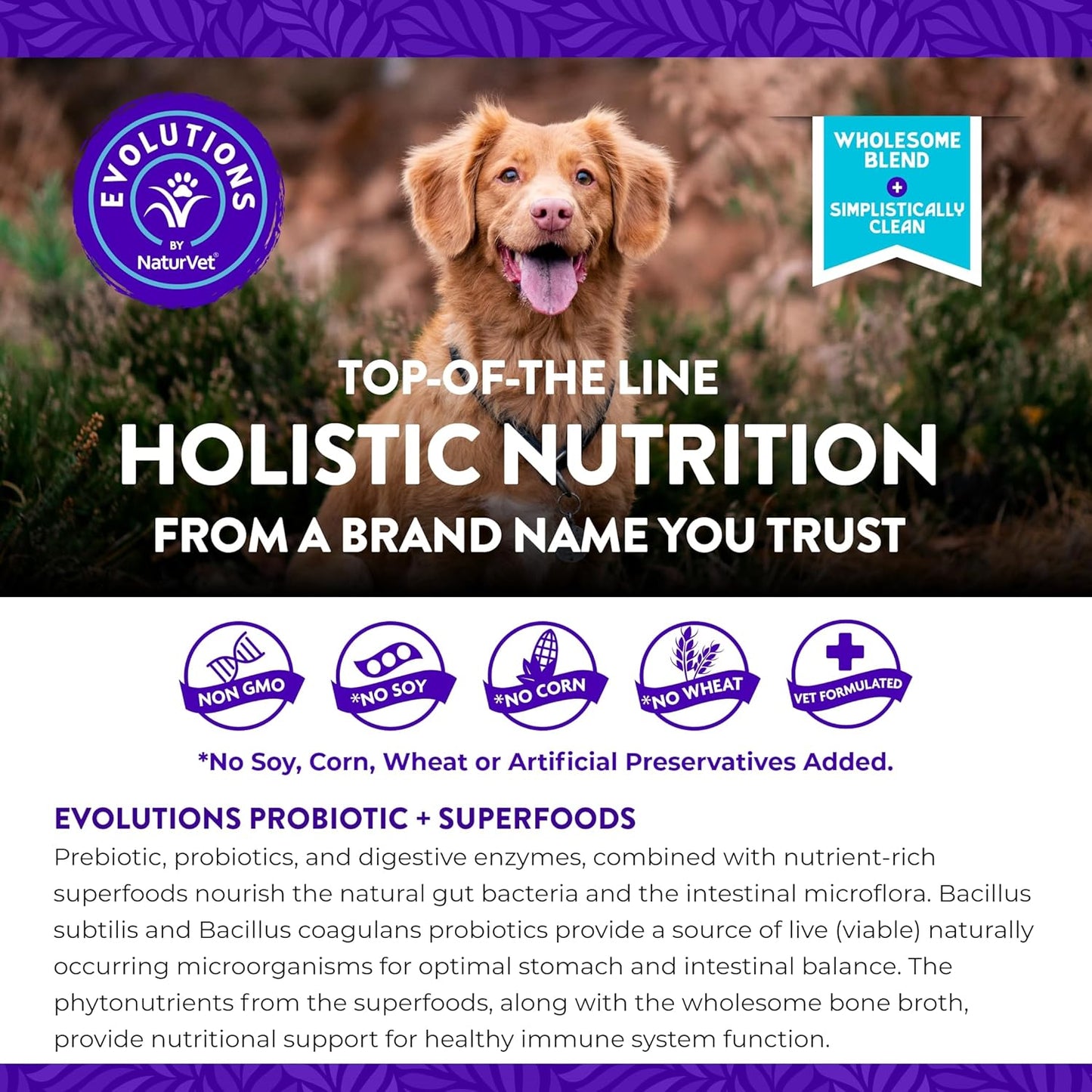 NaturVet Evolutions Probiotic & Superfoods Soft Chews for Dogs - Prebiotic & Probiotic Blend, Digestive Enzymes, Bone Broth, Omega’s - Support Gut Health and Intestinal Flora - 90ct - BoostGo Australia