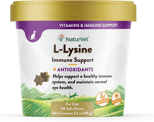 NaturVet L-Lysine Cat Supplement with Antioxidants - Supports Eye Health and Immune System - Amino Acids - 60 Soft Chews, 30-Day Supply