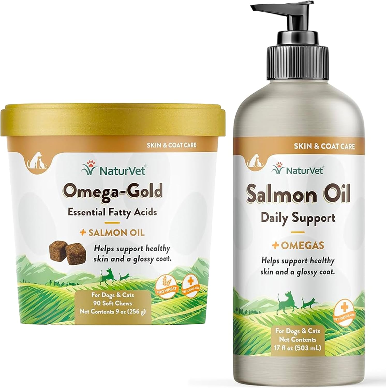NaturVet Omega-Gold Plus Salmon Oil for Skin & Coat - 17 Oz Oil & 90 Soft Chews for Omegas
