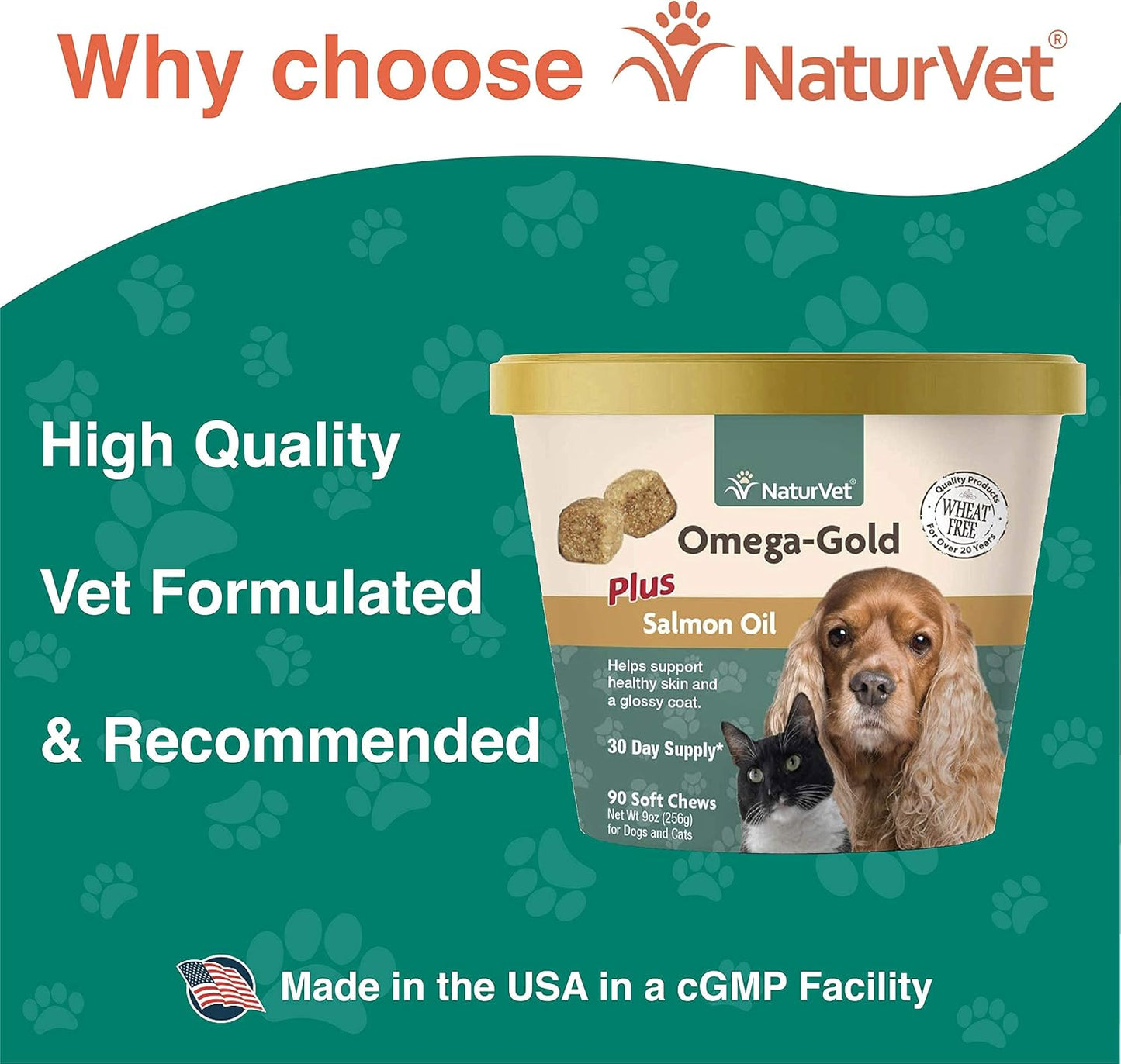 NaturVet Omega-Gold Plus Salmon Oil for Skin & Coat - 17 Oz Oil & 90 Soft Chews for Omegas
