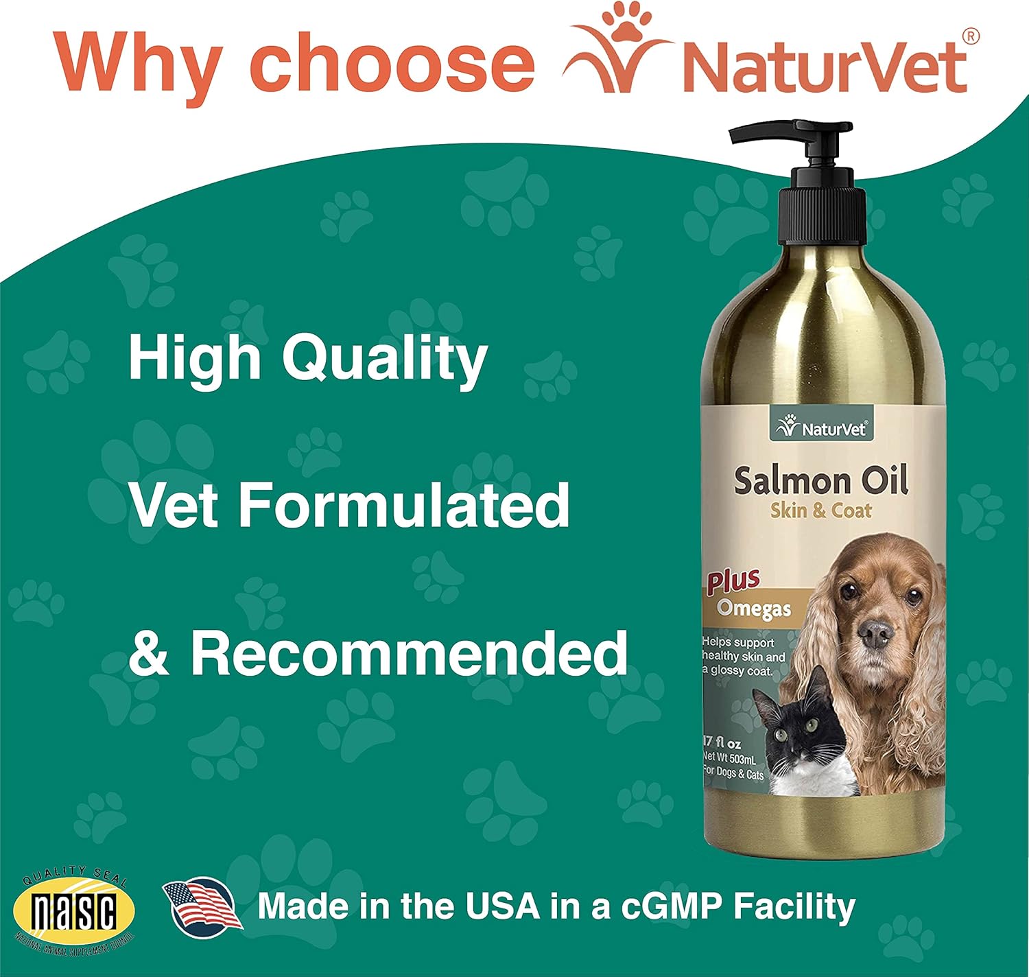 NaturVet Omega-Gold Plus Salmon Oil for Skin & Coat - 17 Oz Oil & 90 Soft Chews for Omegas