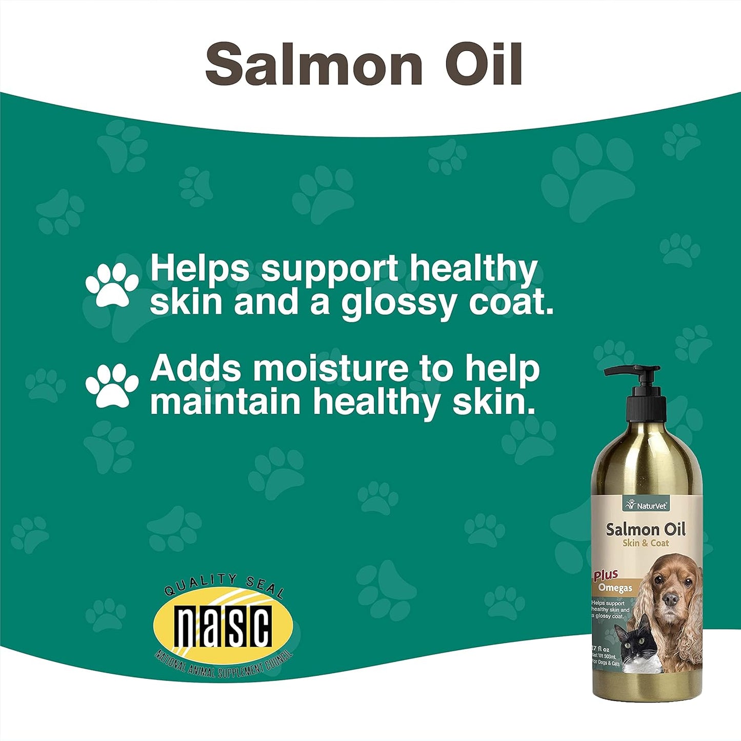 NaturVet Omega-Gold Plus Salmon Oil for Skin & Coat - 17 Oz Oil & 90 Soft Chews for Omegas