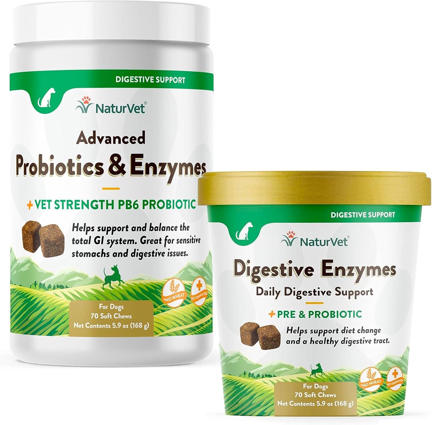 NaturVet Probiotics and Enzymes Soft Chews - Digestive Supplement with Prebiotics, 70 Count, Made in the USA