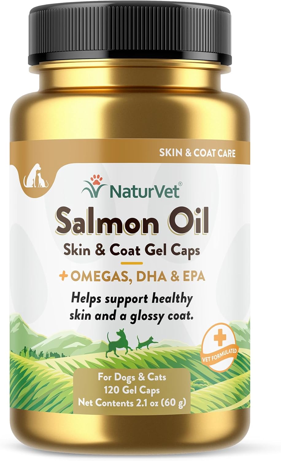 NaturVet Salmon Oil Pet Supplement for Healthy Skin and Coats with Omega-3, 6, 9 and DHA/EPA - 120 Gel Caps