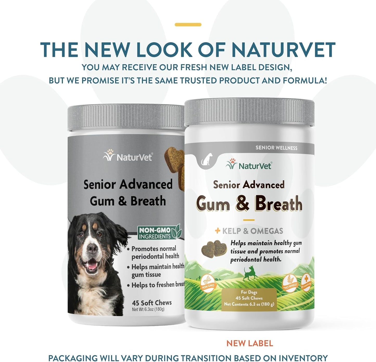 NaturVet Senior Advanced Dog Supplement for Periodontal Health and Fresh Breath - 45 Soft Chews with Peppermint and Parsley Leaf
