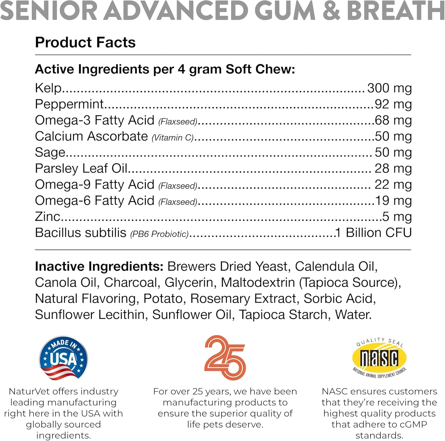 NaturVet Senior Advanced Dog Supplement for Periodontal Health and Fresh Breath - 45 Soft Chews with Peppermint and Parsley Leaf