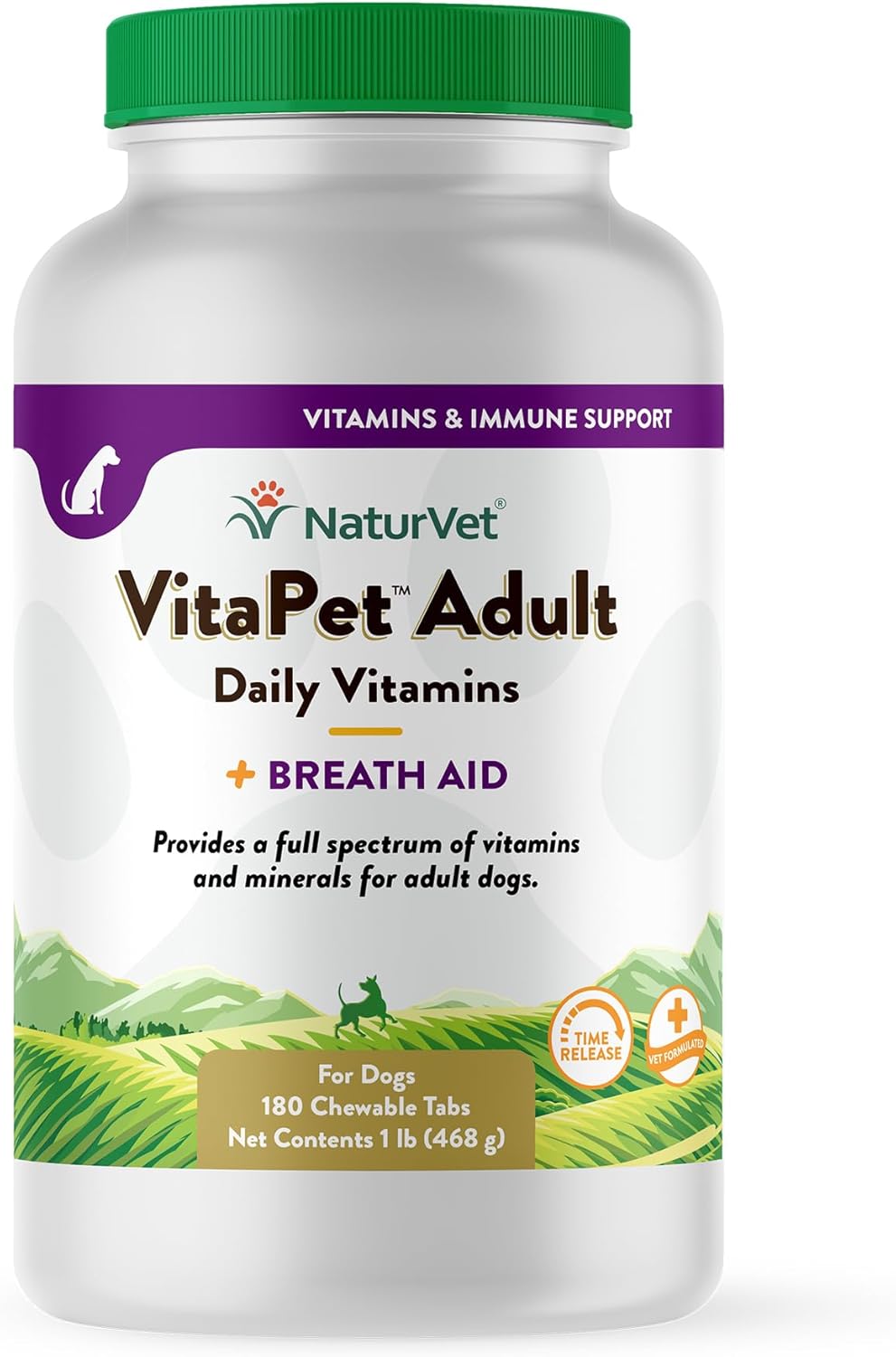 NaturVet VitaPet Adult Daily Vitamins for Dogs with Breath Aid - Omega-6 Fatty Acids - 180 Chewable Tablets