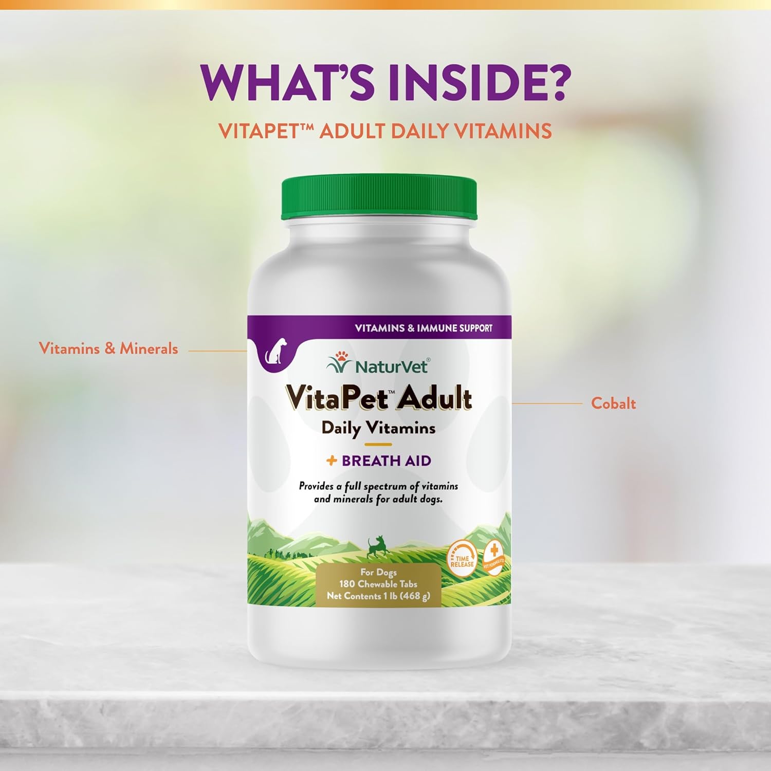 NaturVet VitaPet Adult Daily Vitamins for Dogs with Breath Aid - Omega-6 Fatty Acids - 180 Chewable Tablets