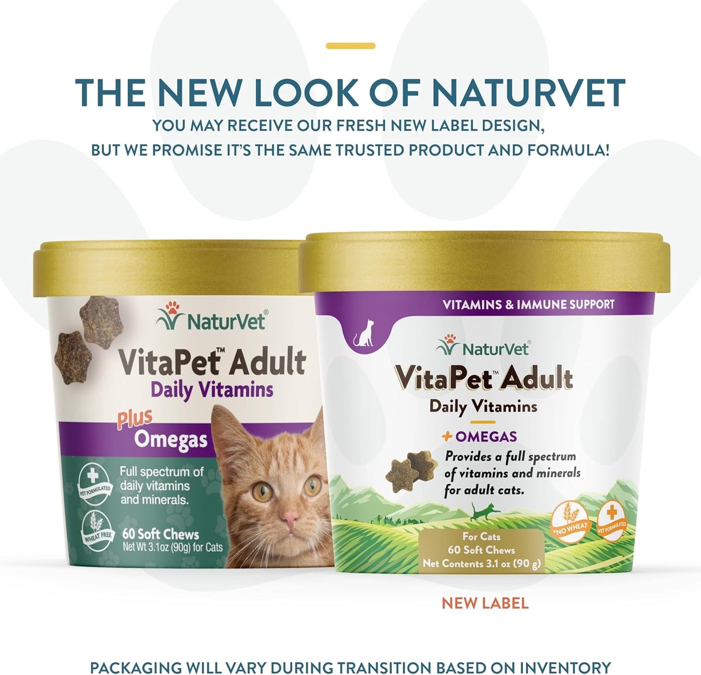 NaturVet VitaPet Adult Daily Vitamins Plus Omegas Soft Chews for Cats - 60 ct, USA Made with Global Ingredients