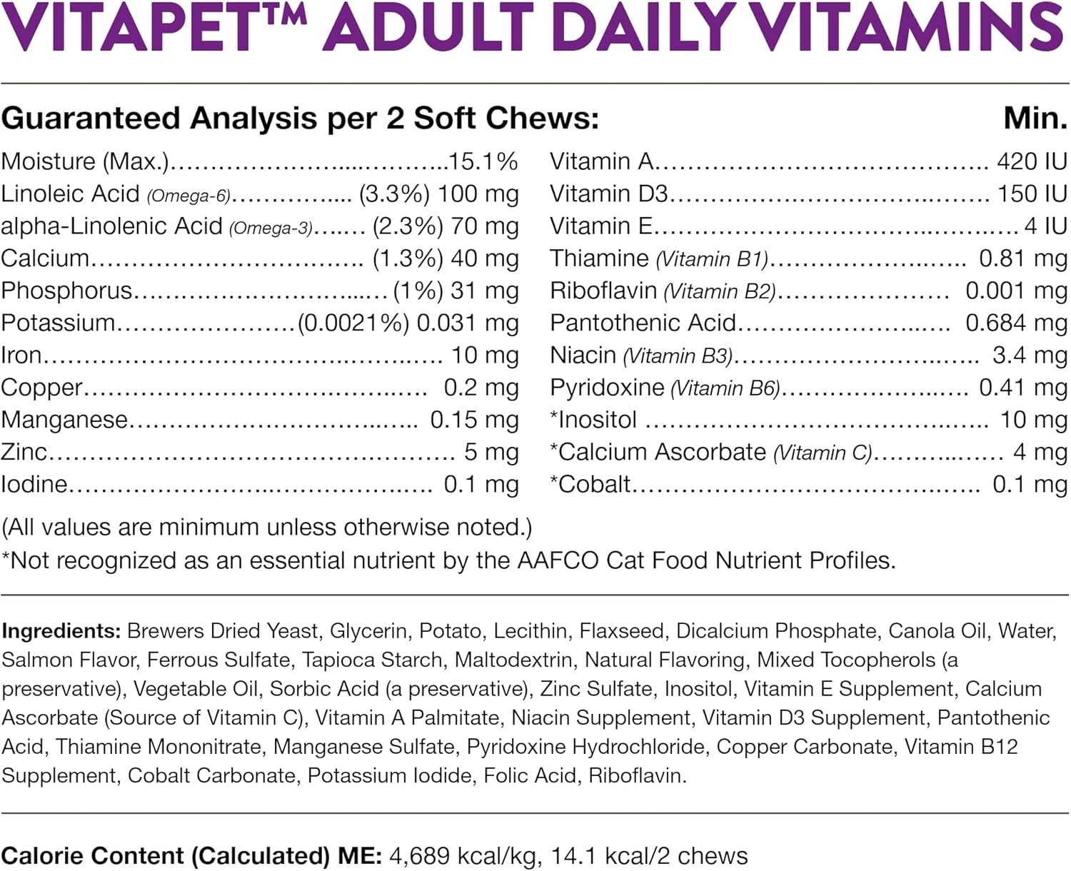 NaturVet VitaPet Adult Daily Vitamins Plus Omegas Soft Chews for Cats - 60 ct, USA Made with Global Ingredients