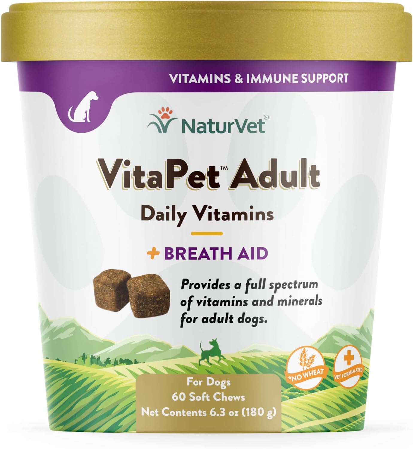 NaturVet VitaPet Adult Daily Vitamins with Breath Aid, 60 Soft Chews for Adult Dogs - Made in USA