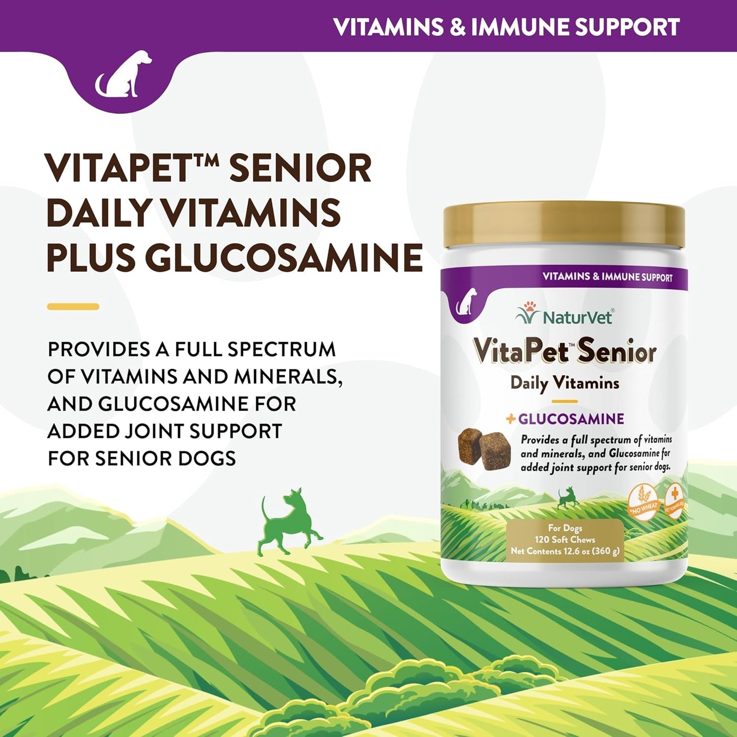 NaturVet VitaPet Senior Daily Vitamin Dog Supplements with Glucosamine for Joint Support - 120 Ct. Soft Chews for Older, Active Dogs - BoostGo Australia