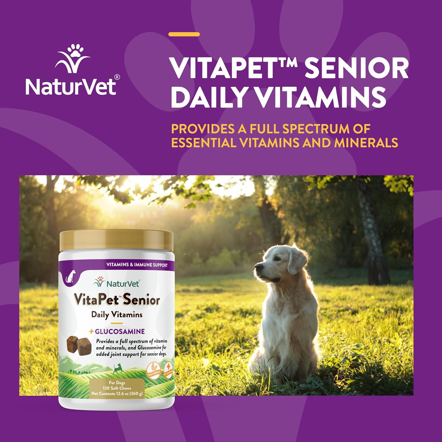 NaturVet VitaPet Senior Daily Vitamin Dog Supplements with Glucosamine for Joint Support - 120 Ct. Soft Chews for Older, Active Dogs - BoostGo Australia