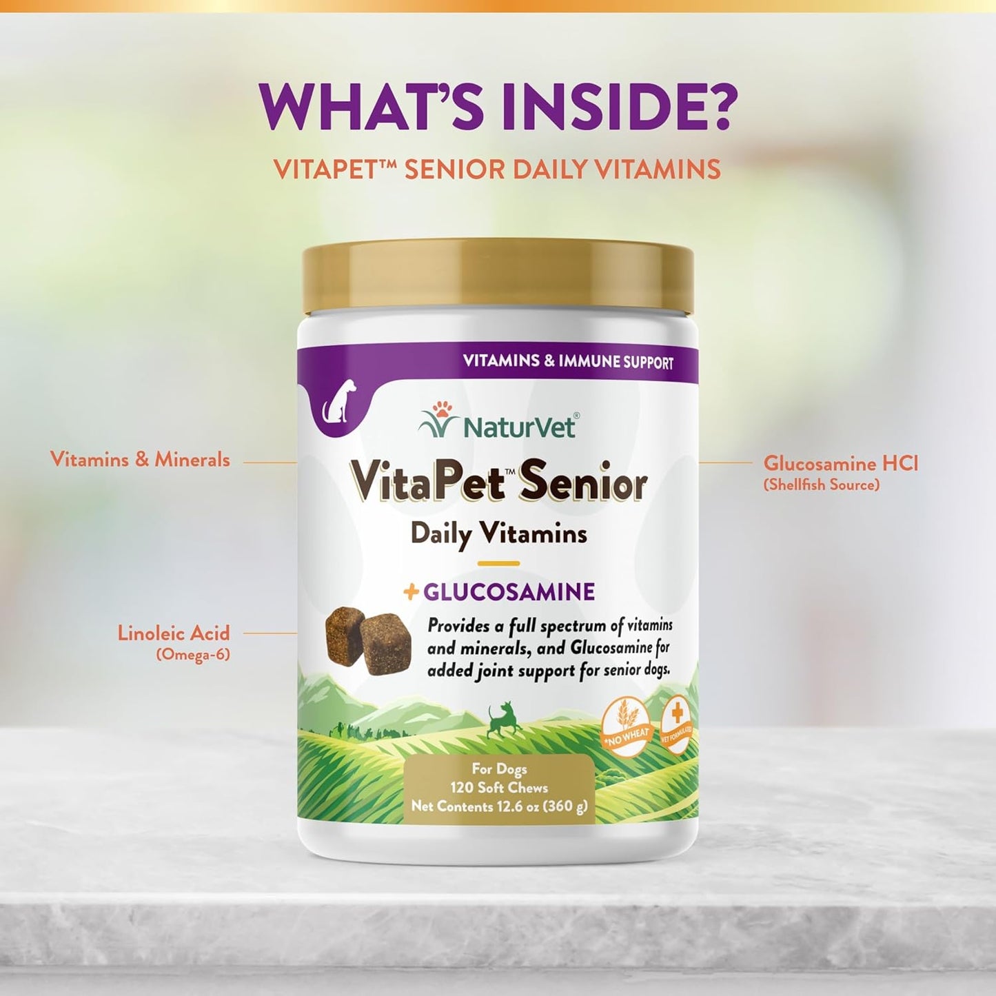 NaturVet VitaPet Senior Daily Vitamin Dog Supplements with Glucosamine for Joint Support - 120 Ct. Soft Chews for Older, Active Dogs - BoostGo Australia