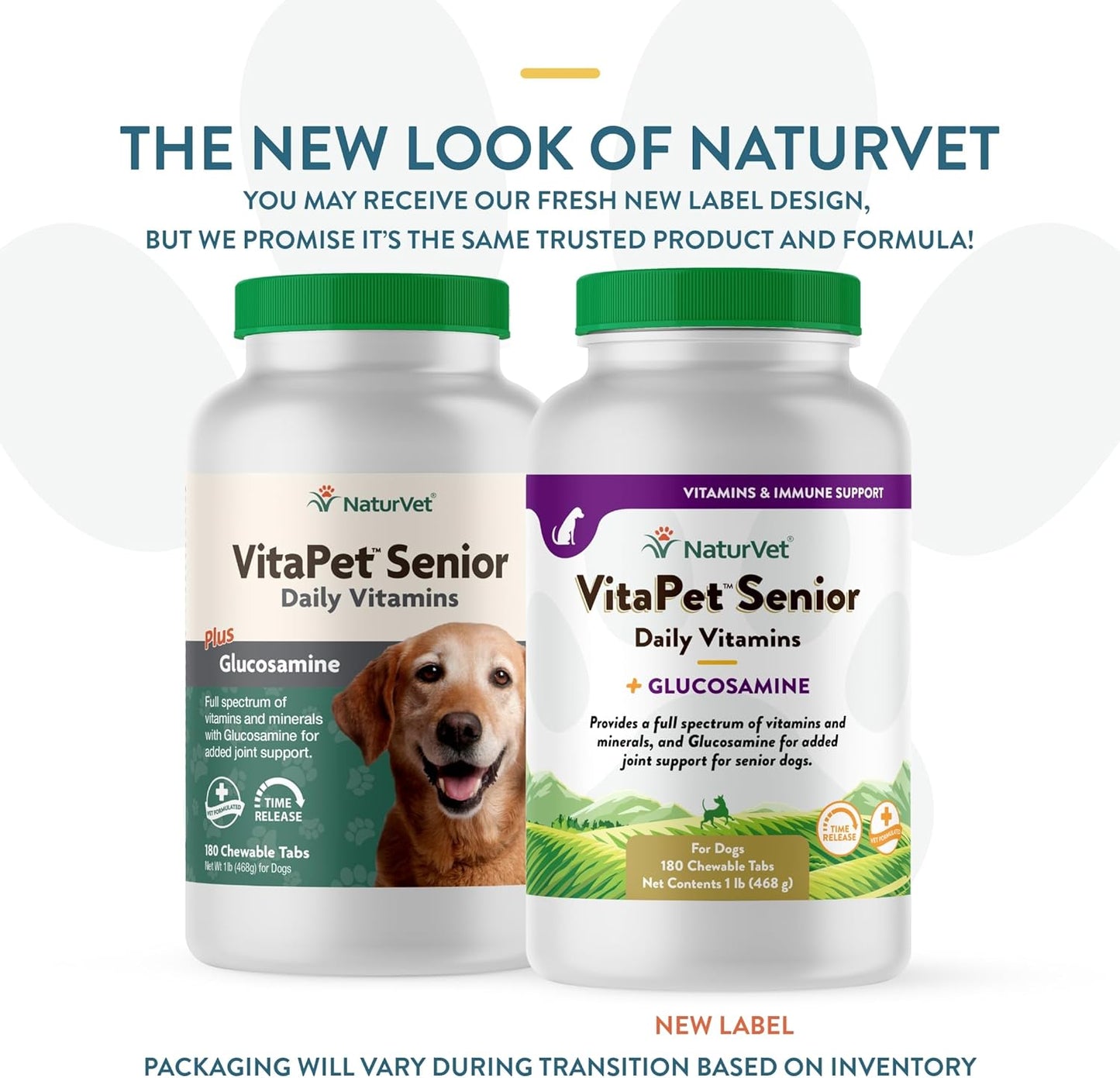 NaturVet VitaPet Senior Daily Vitamins with Glucosamine for Dogs, 180 Chewable Tablets, Time Release Formula, Made in the USA