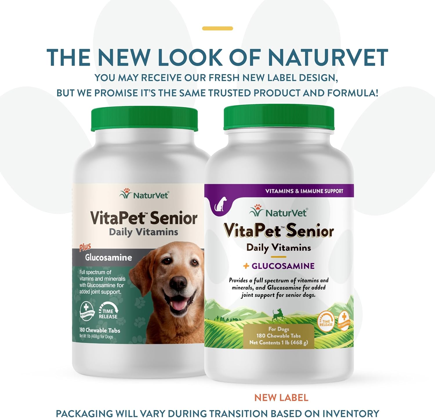 NaturVet VitaPet Senior Daily Vitamins with Glucosamine for Dogs, 180 Chewable Tablets, Time Release Formula, Made in the USA