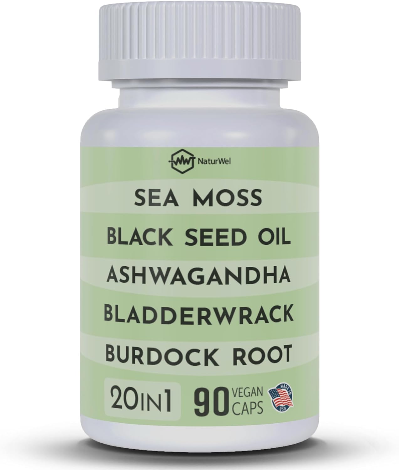 NaturWel Superfood Capsules with Black Seed Oil, Sea Moss, Ashwagandha, Turmeric, Burdock, Bladderwrack, Elderberry, Manuka, Chlorophyll, Dandelion, and Yellow Dock - 90 Capsules Pack of 1
