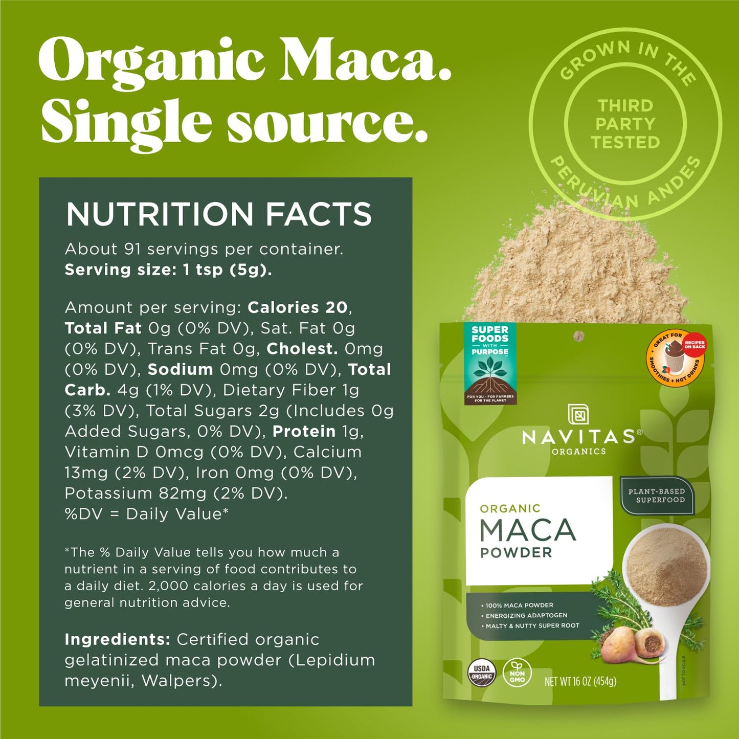 Navitas Organics Maca Powder 16oz 2-Pack - 181 Servings, Organic Non-GMO Gluten-Free Light Brown Powder
