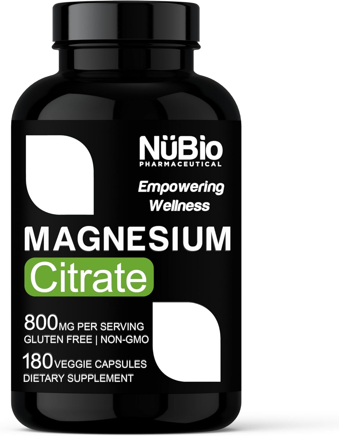 NüBio Pharmaceutical Vegan Magnesium Citrate Capsules - 400mg USA Made (Citrato de Magnesio), Non-GMO & Gluten-Free Supplement for Sleep, Brain, Heart, Bones, Metabolism, Stress - by NüBio