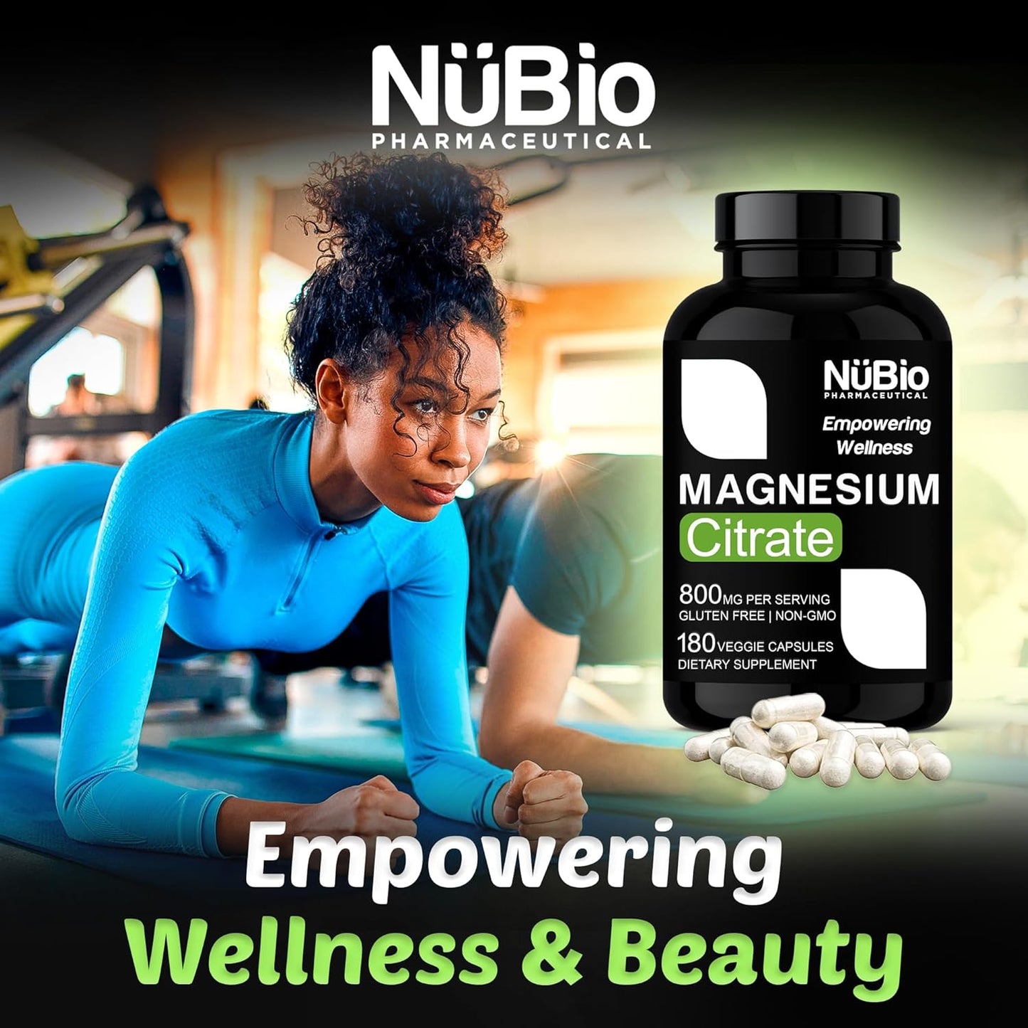 NüBio Pharmaceutical Vegan Magnesium Citrate Capsules - 400mg USA Made (Citrato de Magnesio), Non-GMO & Gluten-Free Supplement for Sleep, Brain, Heart, Bones, Metabolism, Stress - by NüBio