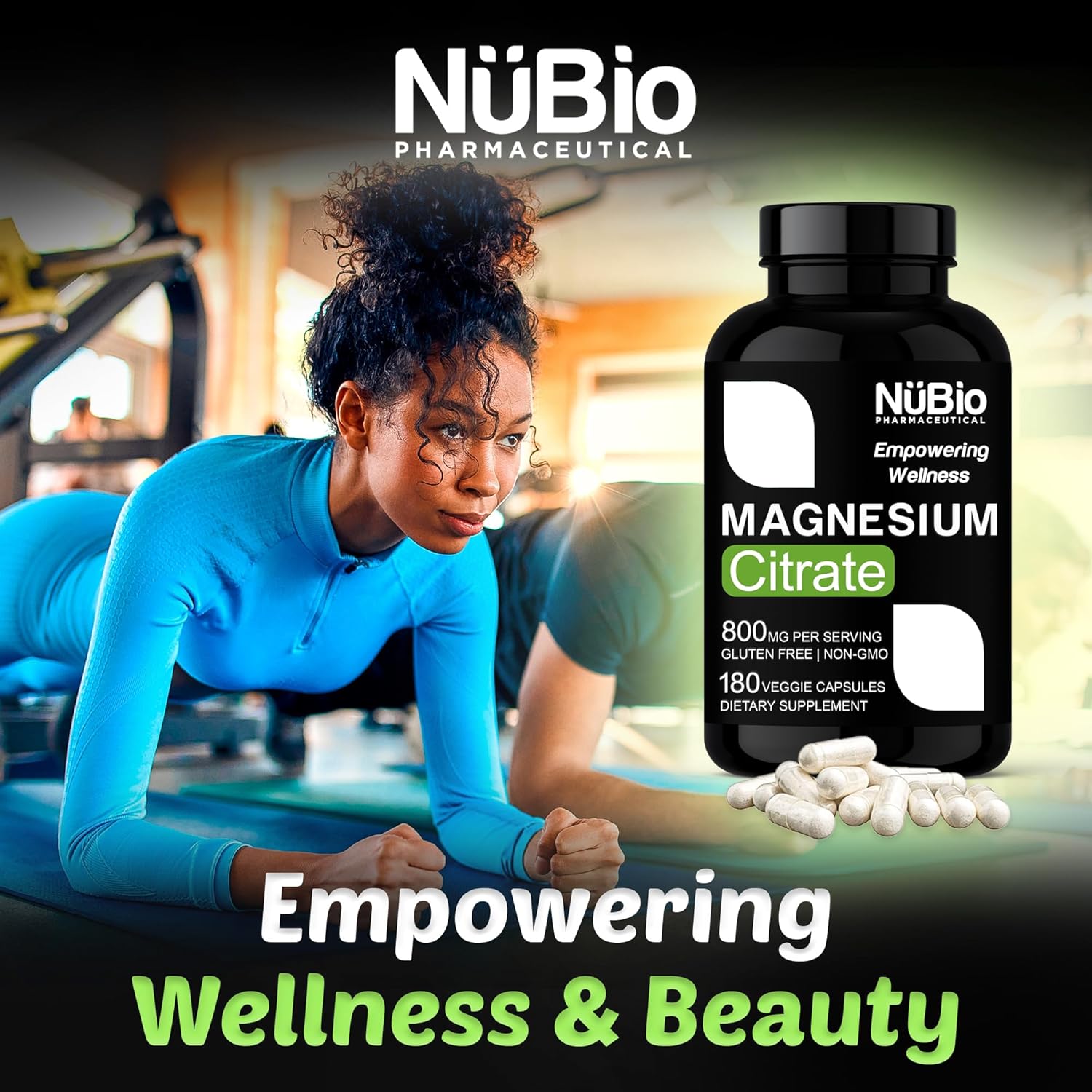 NüBio Pharmaceutical Vegan Magnesium Citrate Capsules - 400mg USA Made (Citrato de Magnesio), Non-GMO & Gluten-Free Supplement for Sleep, Brain, Heart, Bones, Metabolism, Stress - by NüBio