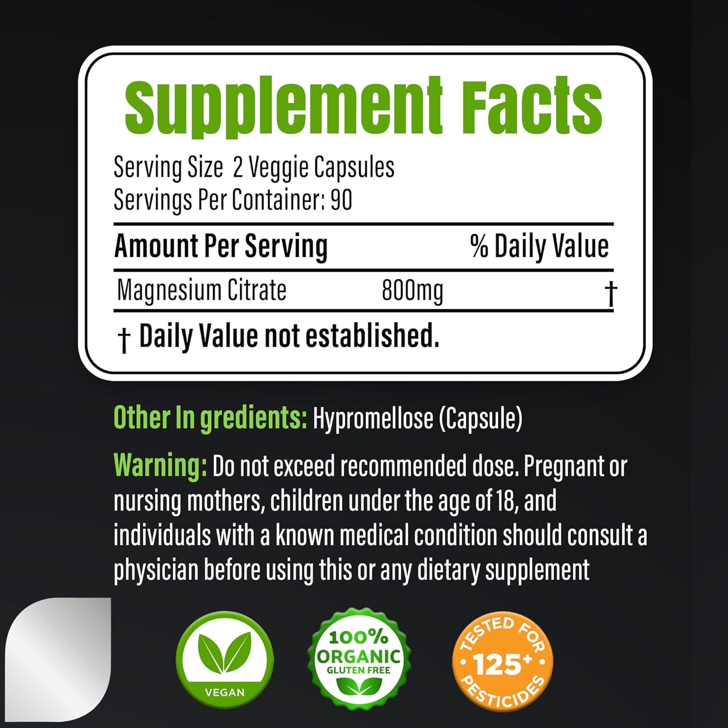 NüBio Pharmaceutical Vegan Magnesium Citrate Capsules - 400mg USA Made (Citrato de Magnesio), Non-GMO & Gluten-Free Supplement for Sleep, Brain, Heart, Bones, Metabolism, Stress - by NüBio