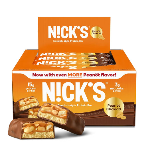 N!CK'S NICKS Chocolate Peanut Protein Bars Multipack - 12 bars x 50g, 15g protein, 200 calories, Low Carb Keto Friendly Snacks, No Added Sugar