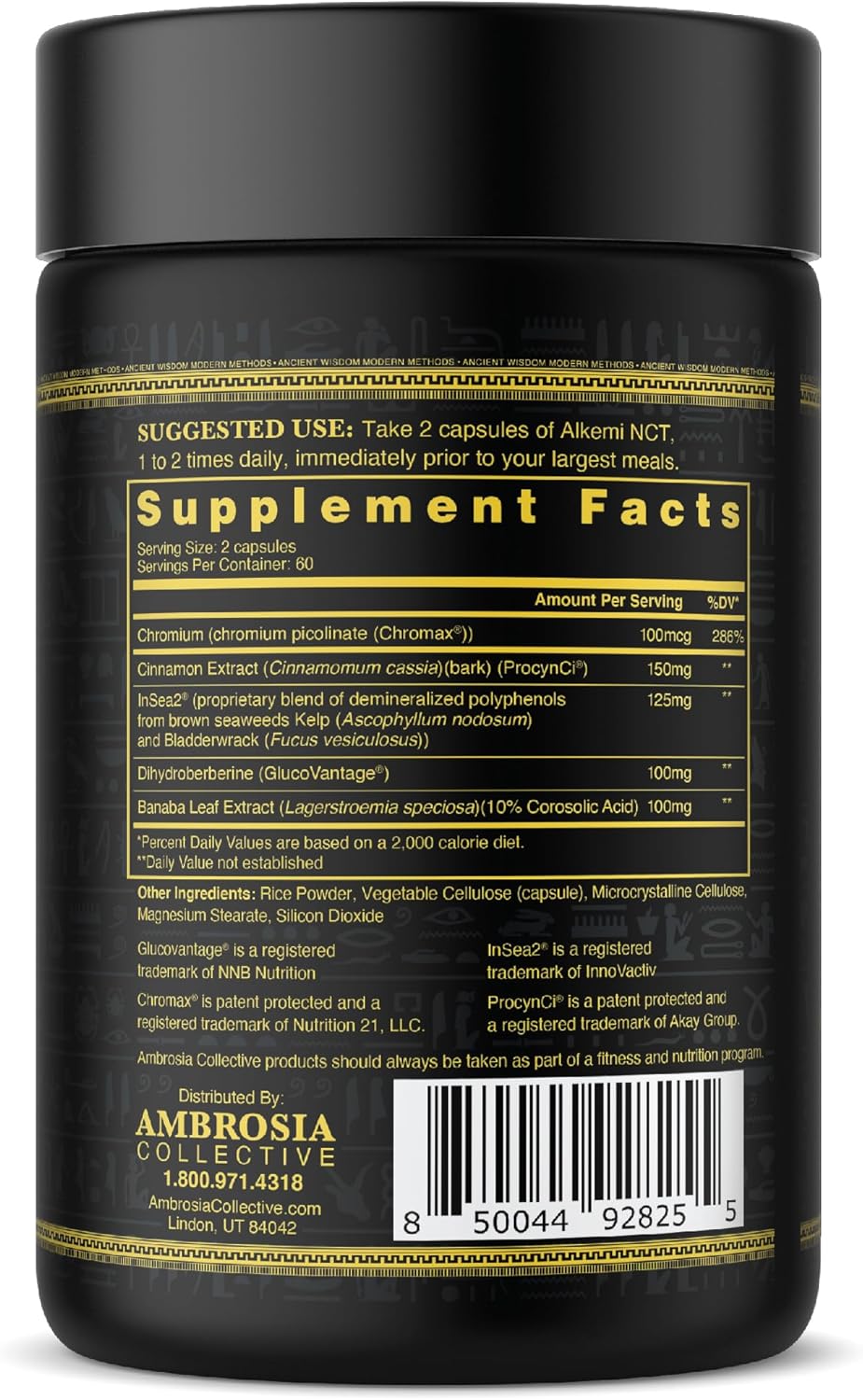 NCT Support Agent with Berberine, Cinnamon Extract, Chromium, InSea2, and GlucoVantage - Ambrosia Alkemi Formula