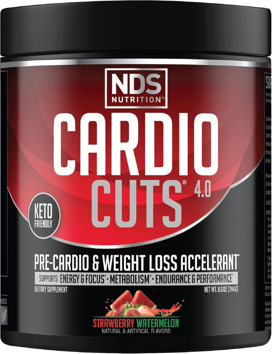 NDS Nutrition 4.0 Cardio Cuts Pre Workout Supplement - Strawberry Watermelon Flavor - Advanced Slimming Formula and Cardio Formula with L-Carnitine, CLA, MCTs, and Safflower Oil - 40 Servings