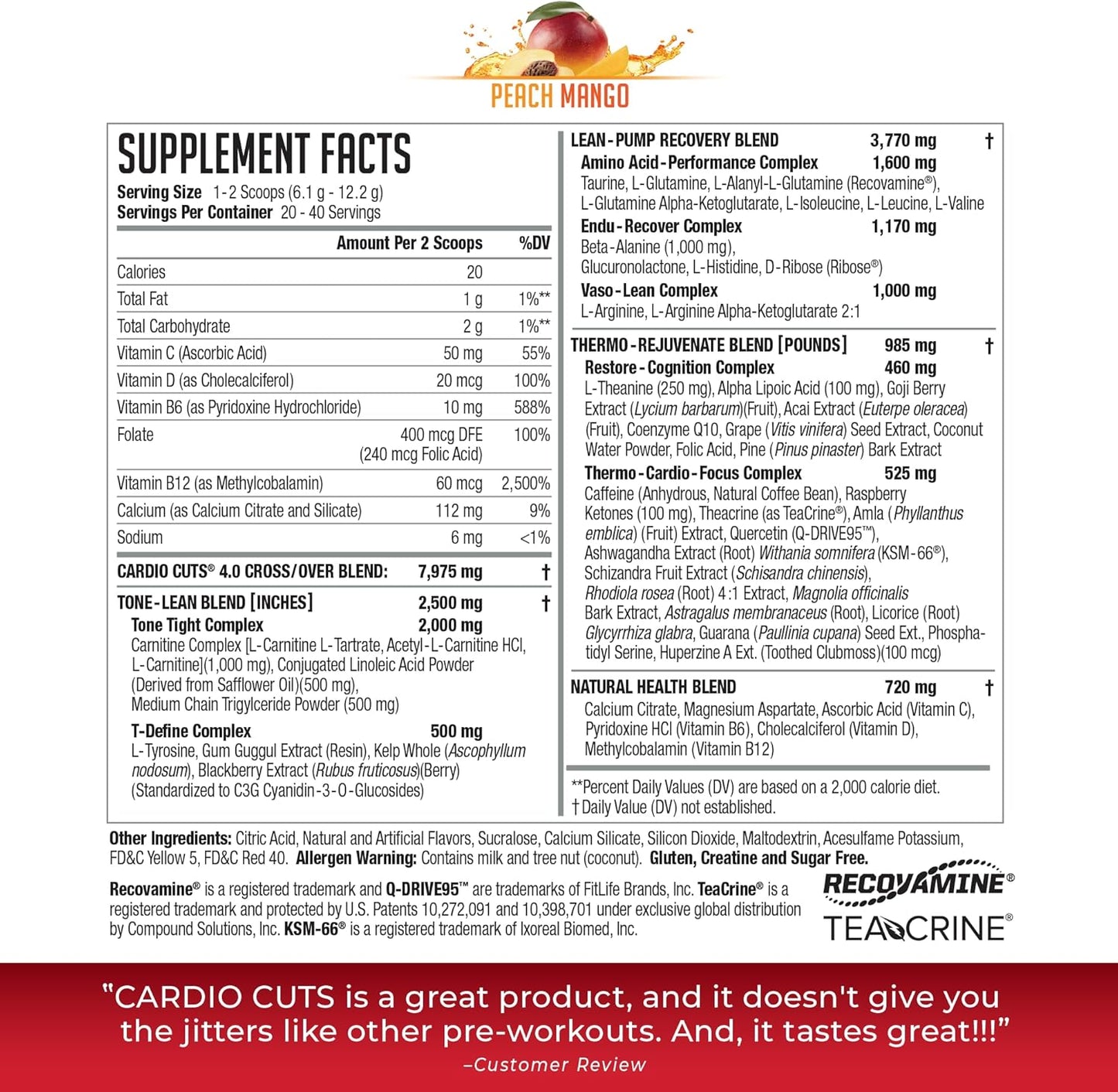 NDS Nutrition Cardio Cuts 4.0 Peach Mango - 20 Servings, Energy Booster Supplement for Cardiovascular Health