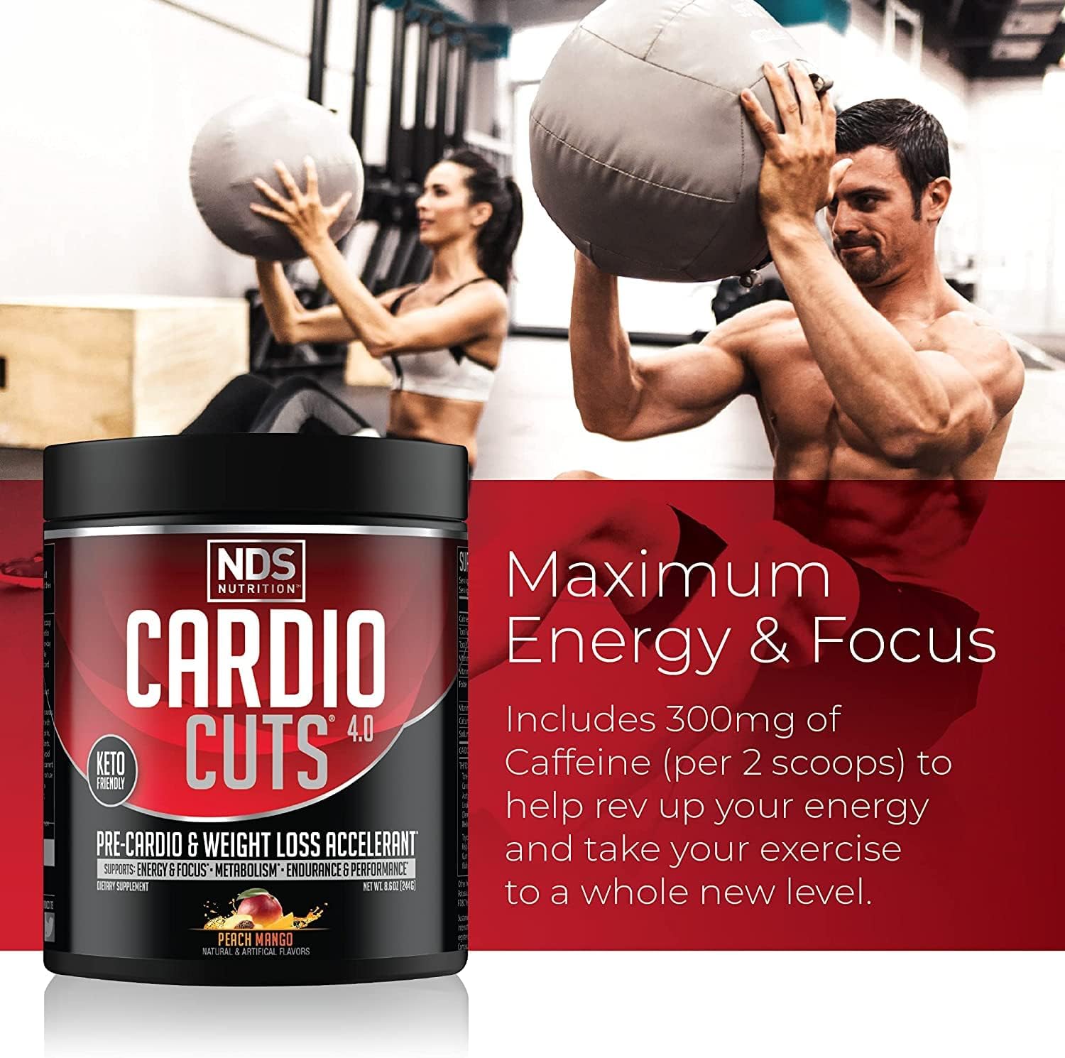 NDS Nutrition Cardio Cuts 4.0 Peach Mango - 20 Servings, Energy Booster Supplement for Cardiovascular Health